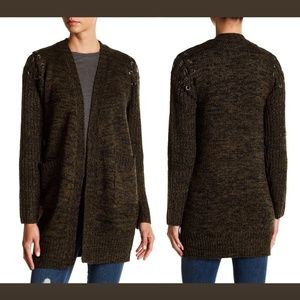 NEW John + Jenn Lace-Up Cold‎ Shoulder Cardigan SZ XS